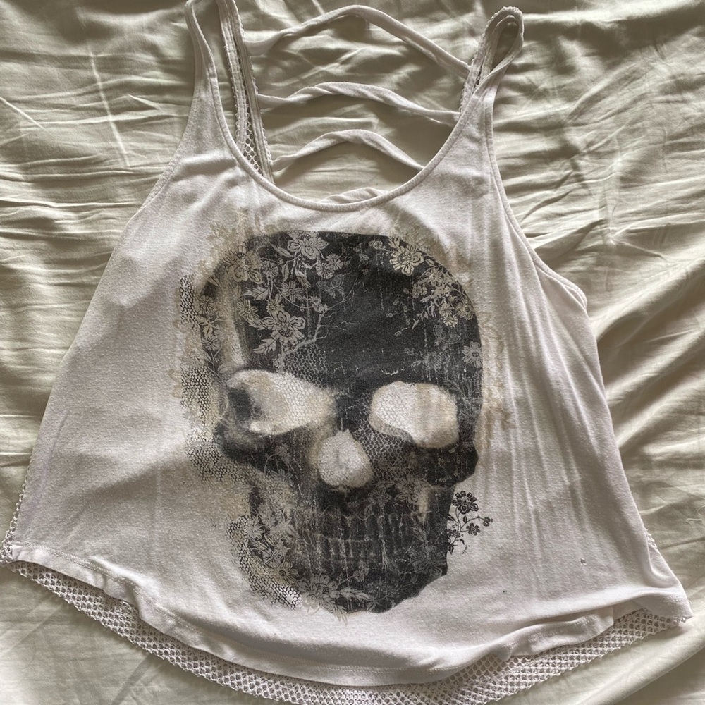 White Skull and Flowers Tank Top